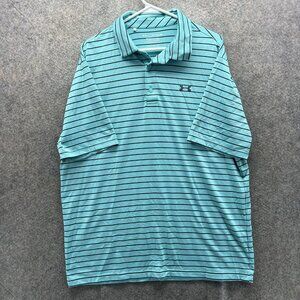 Under Armour The Playoff Polo Shirt Mens XL Blue Stripe Golf Loose Fit Stretch
